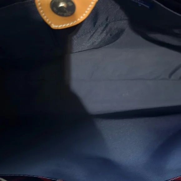 Burberry Red and Navy Plaid with Tan Leather Detail - Picture 5 of 8